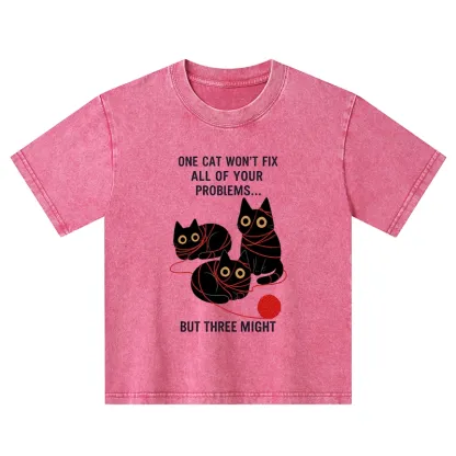 Tokyo-Tiger Three Cats Fix All Problems Kids Washed T-Shirt
