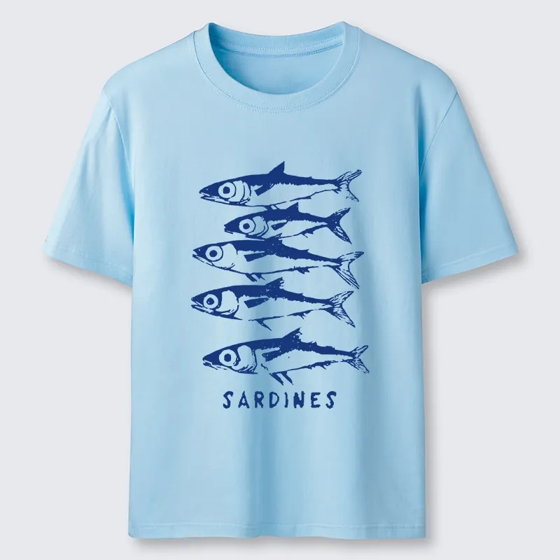 Tokyo-Tiger Blue And White Sardines Linocut Art Classic T-Shirt