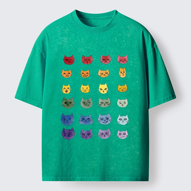 Tokyo-Tiger Watercolor Rainbow Cat Washed T-Shirt