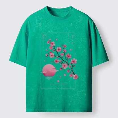 Tokyo-Tiger Sakura Moon Japanese Vintage Washed T-Shirt
