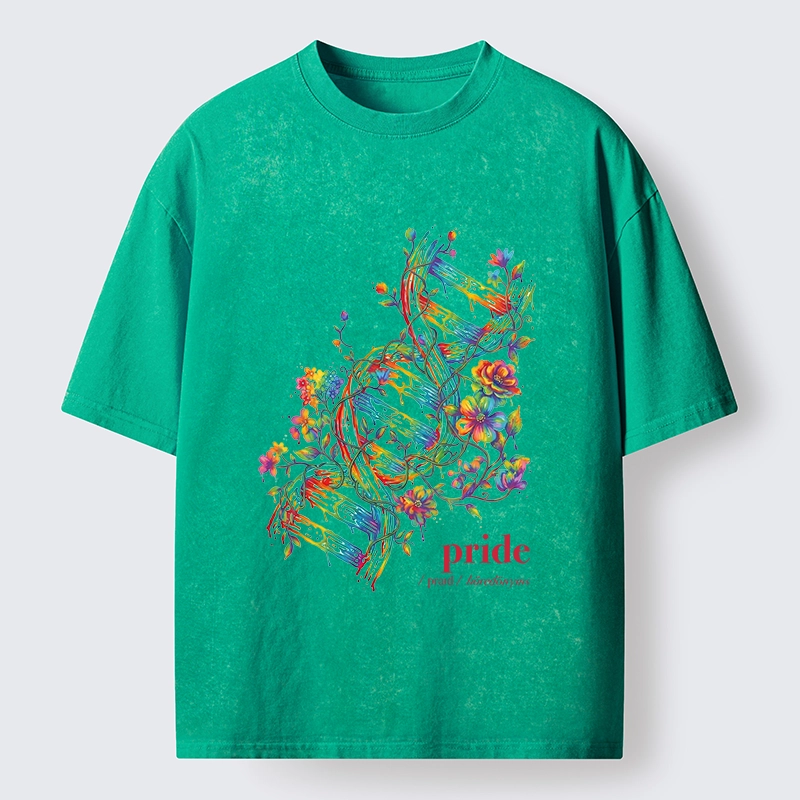 Tokyo-Tiger Floral Rainbow DNA Full Of Pride Spirit Washed T-Shirt