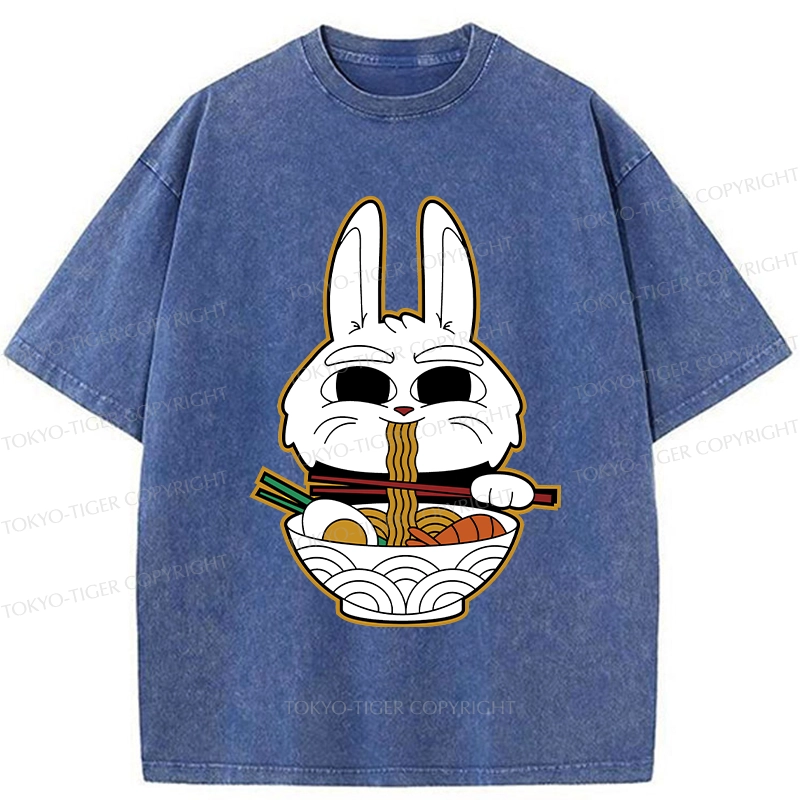 Tokyo-Tiger Rabbit Eating Ramen Washed T-Shirt