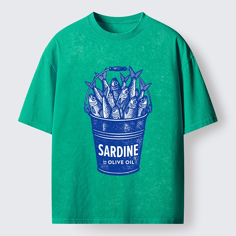 Tokyo-Tiger Vintage Bucket Full Of Fresh Sardines Washed T-Shirt