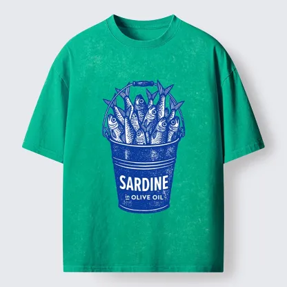 Tokyo-Tiger Vintage Bucket Full Of Fresh Sardines Washed T-Shirt