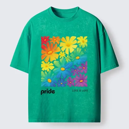 Tokyo-Tiger Colorful Blooms Honor Equal Loving Souls Washed T-Shirt