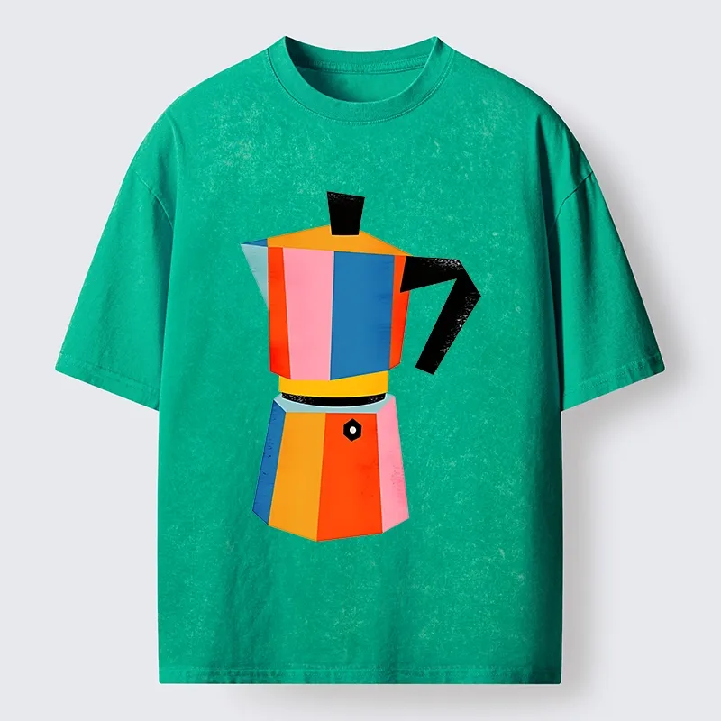 Tokyo-Tiger Bright Hues Make Classic Coffee Pot Washed T-Shirt