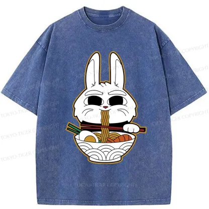 Tokyo-Tiger Rabbit Eating Ramen Washed T-Shirt