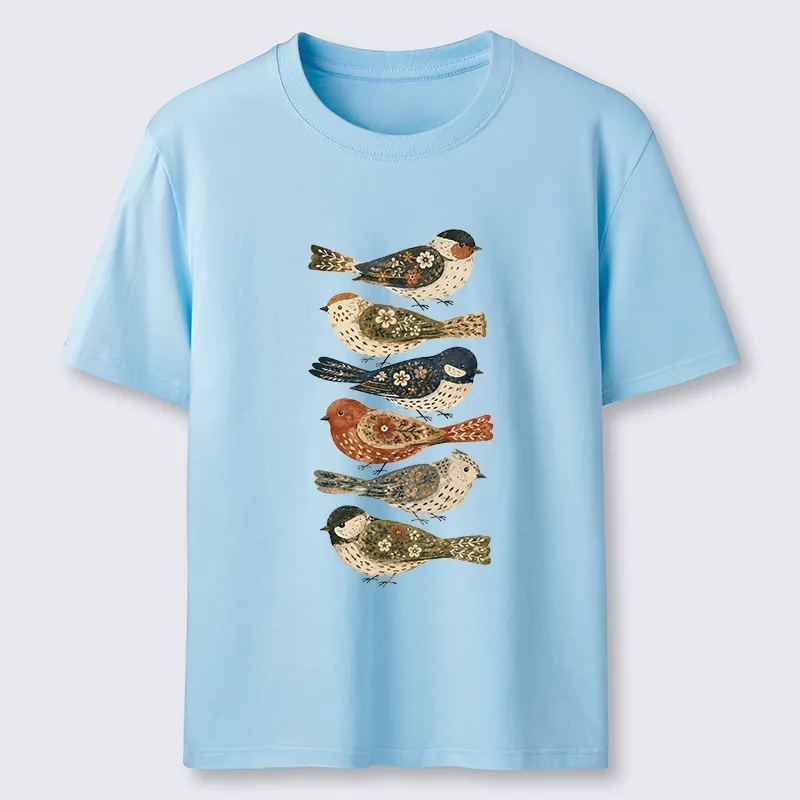 Tokyo-Tiger Colorful Folk Birds In Earthy Tones Classic T-Shirt
