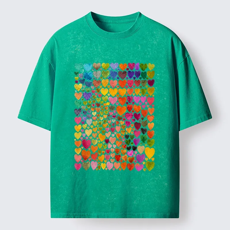 Tokyo-Tiger Rainbow Hearts Fill Full Art Grid Washed T-Shirt