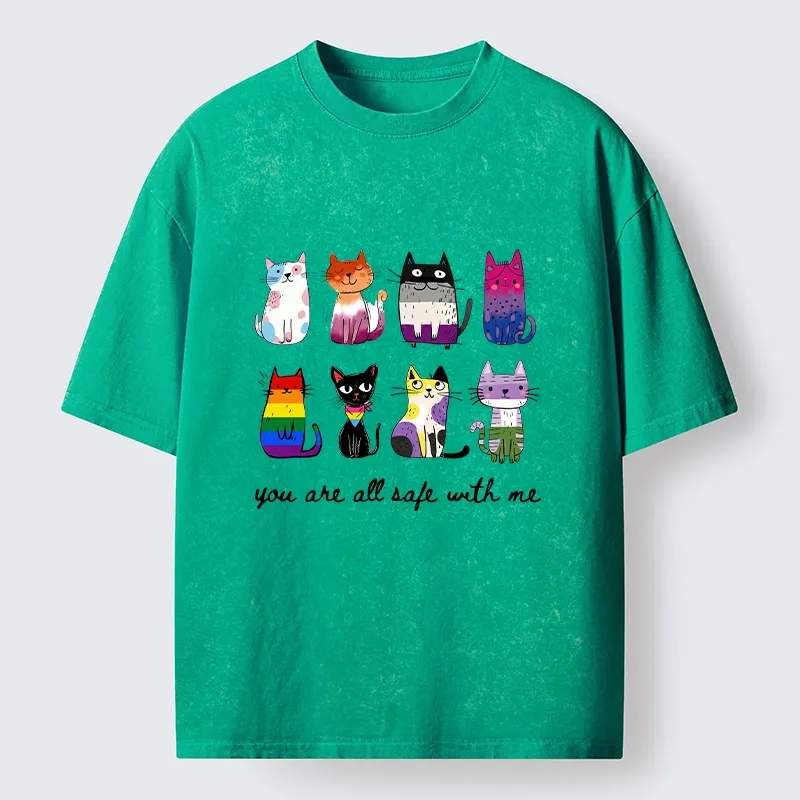 Tokyo-Tiger Cute Cats Guard Every Unique Soul Washed T-Shirt