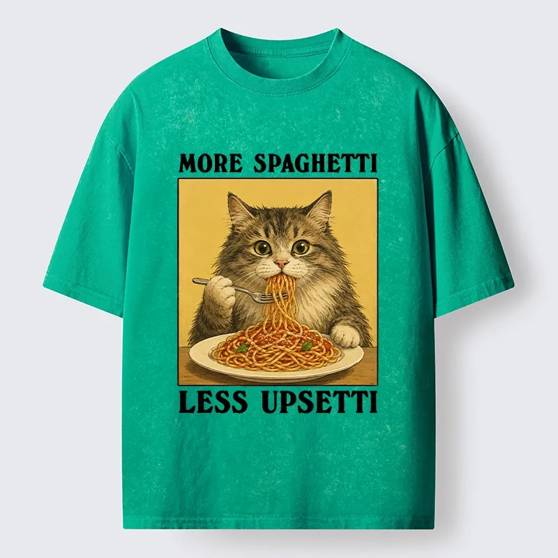 Tokyo-Tiger Cat Loves Eating Pasta Washed T-Shirt