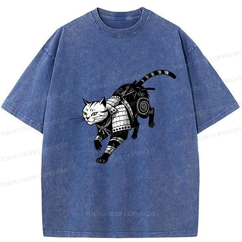 Tokyo-Tiger Armor Samurai Cat Washed T-Shirt