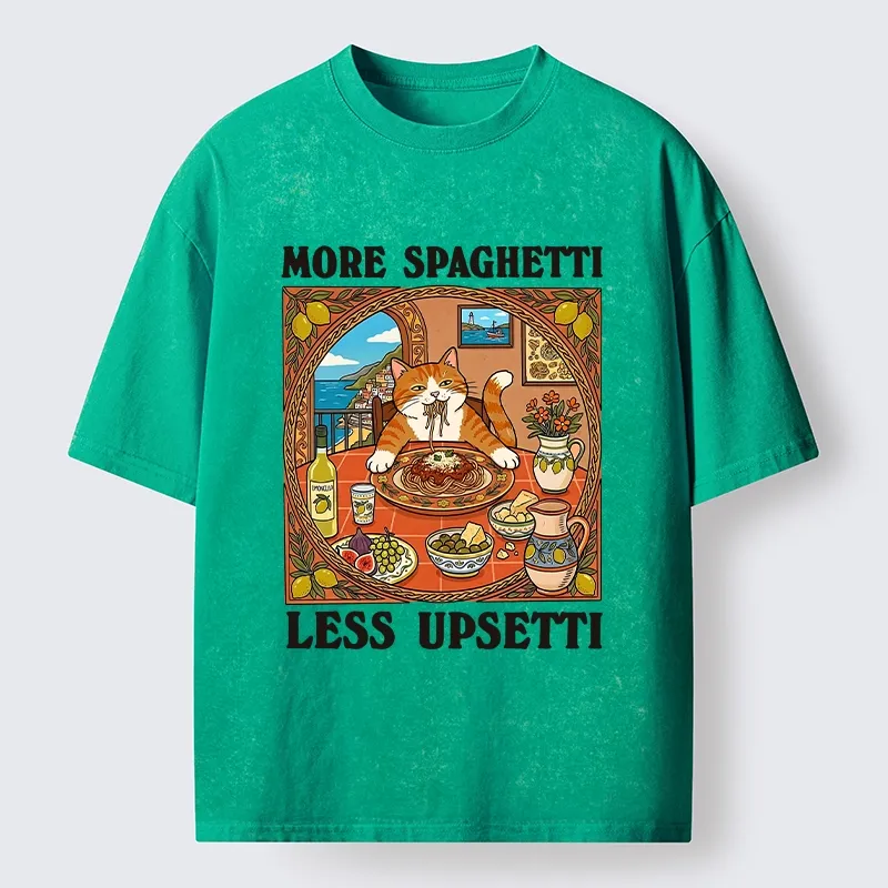 Tokyo-Tiger Cat Eating Spaghetti With Joy Washed T-Shirt