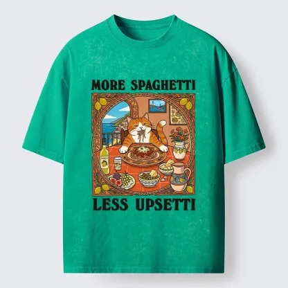 Tokyo-Tiger Cat Eating Spaghetti With Joy Washed T-Shirt
