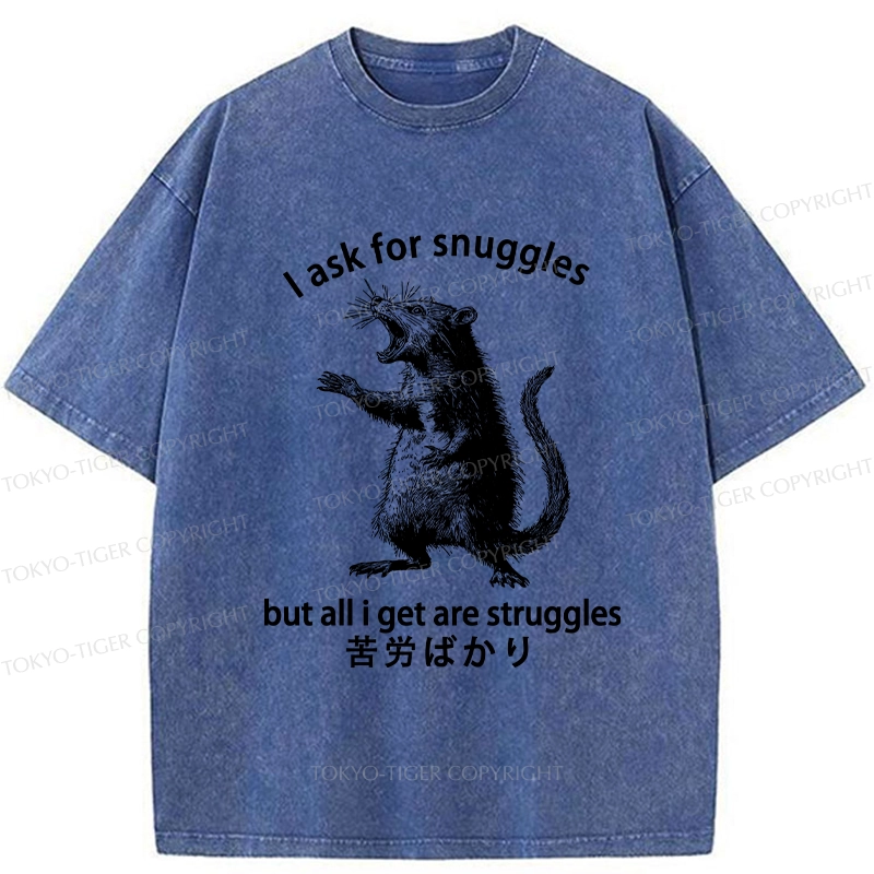 Tokyo-Tiger Funny Mouse Asking For Snuggles Washed T-Shirt