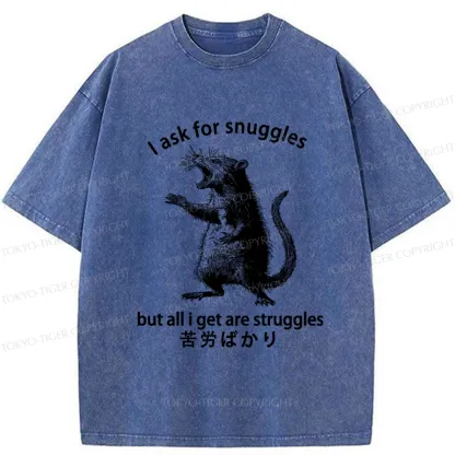 Tokyo-Tiger Funny Mouse Asking For Snuggles Washed T-Shirt