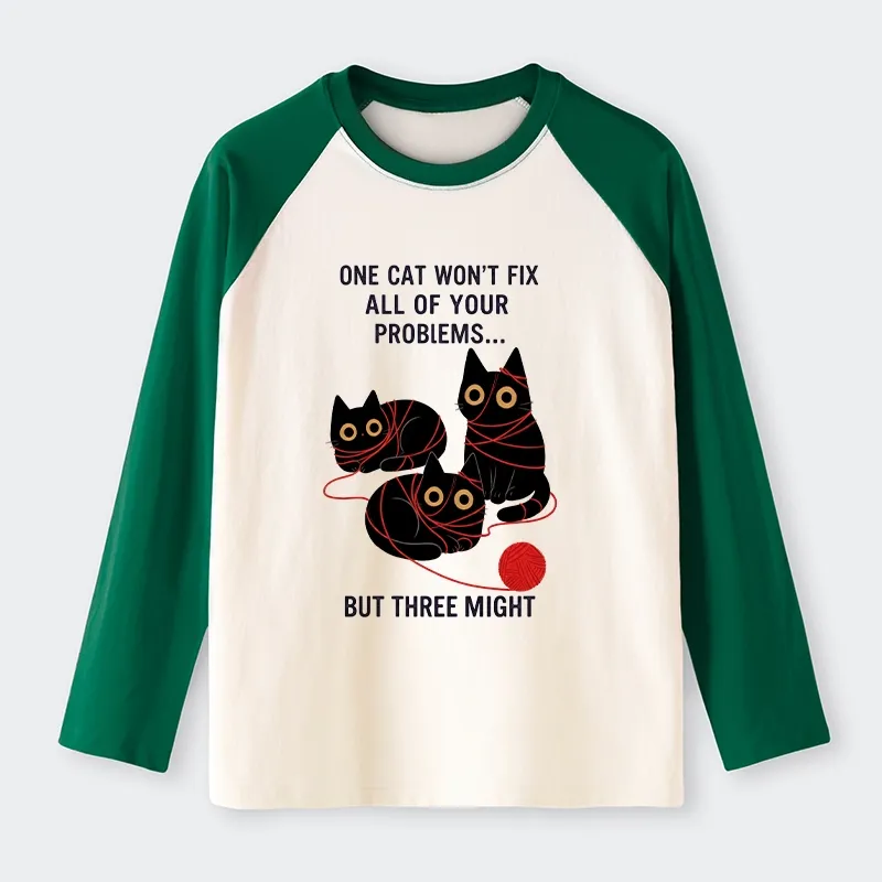 Tokyo-Tiger Three Cats Fix All Problems Raglan Long Sleeve T-shirt