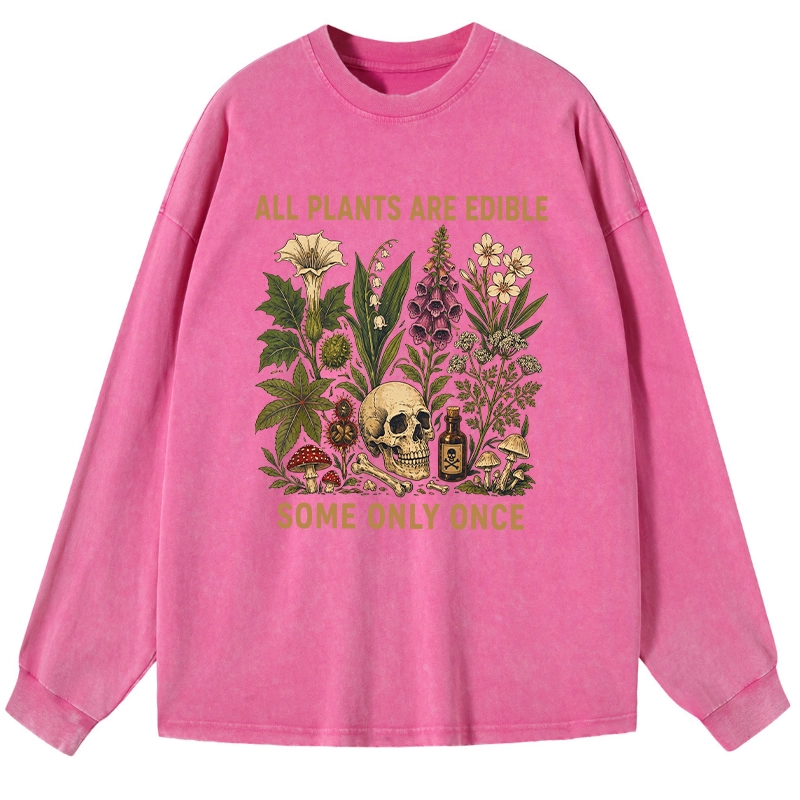 Tokyo-Tiger Edible Plants Some Only Once Joke Washed Long Sleeve T-Shirt