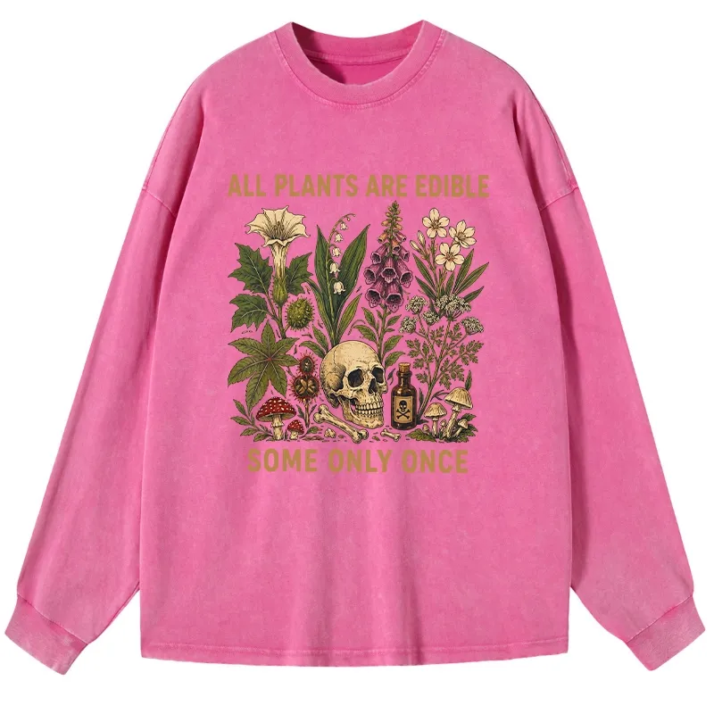 Tokyo-Tiger Edible Plants Some Only Once Joke Washed Long Sleeve T-Shirt