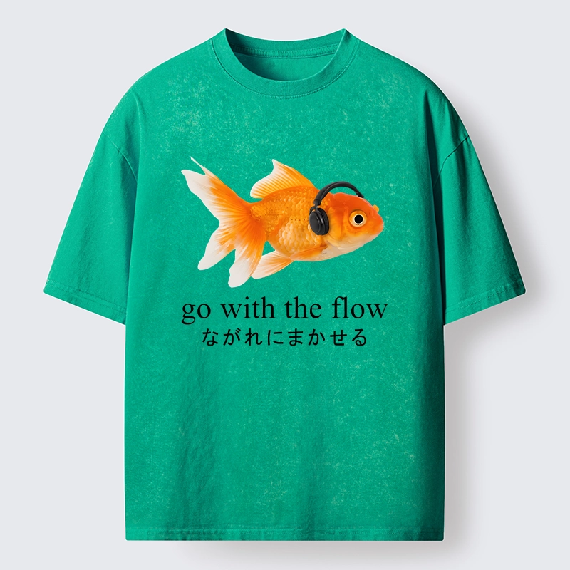 Tokyo-Tiger Goldfish Listening To Music Washed T-Shirt