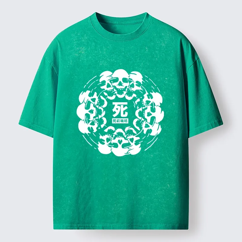 Tokyo-Tiger Funny Skull Meme Dance With Death Washed T-Shirt