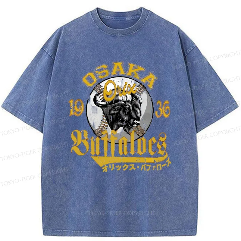 Tokyo-Tiger Japanese Baseball Bison Washed T-Shirt