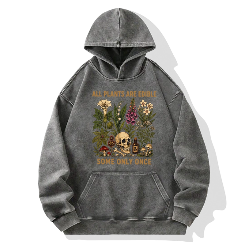 Tokyo-Tiger Edible Plants Some Only Once Joke Washed Hoodie