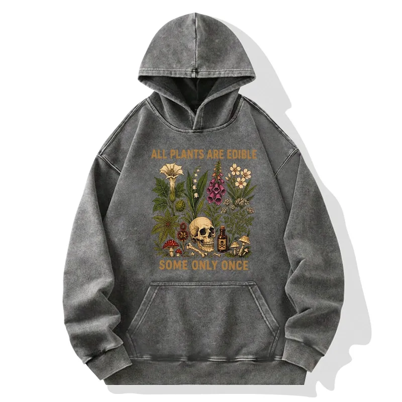 Tokyo-Tiger Edible Plants Some Only Once Joke Washed Hoodie