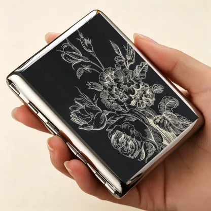 Tokyo-Tiger Monochrome Floral Elegance Cigarette Case