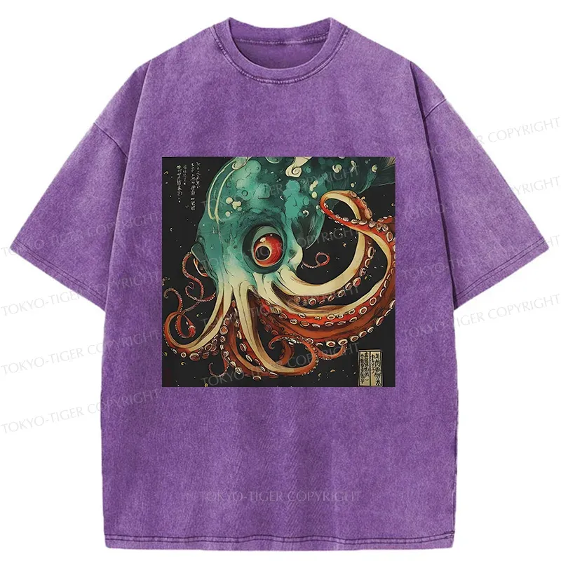 Tokyo-Tiger Deep Sea Octopus Monster Washed T-Shirt