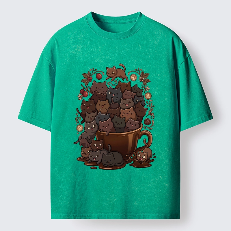 Tokyo-Tiger Many Cute Cats Swim In Coffee Washed T-Shirt Sale