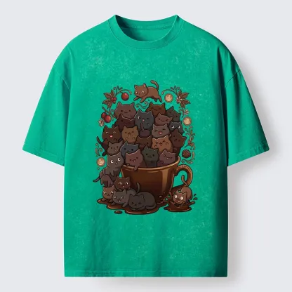 Tokyo-Tiger Many Cute Cats Swim In Coffee Washed T-Shirt