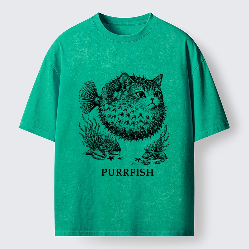 Tokyo-Tiger Spiky Puffer With Cute Cat Head Washed T-Shirt