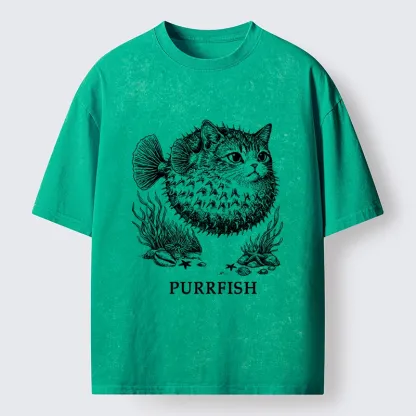 Tokyo-Tiger Spiky Puffer With Cute Cat Head Washed T-Shirt