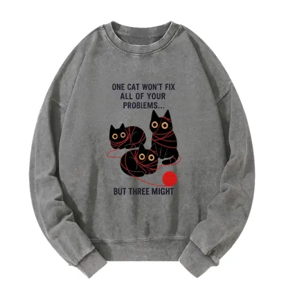 Tokyo-Tiger Three Cats Fix All Problems Washed Sweatshirt