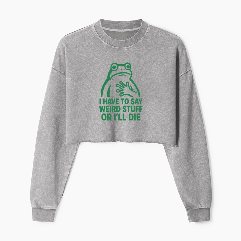 Tokyo-Tiger Weird Frog Funny Meme Washed Crop Sweatshirt