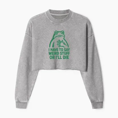 Tokyo-Tiger Weird Frog Funny Meme Washed Crop Sweatshirt