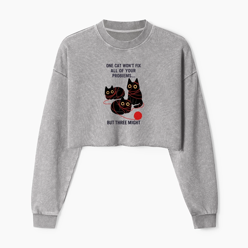 Tokyo-Tiger Three Cats Fix All Problems Washed Crop Sweatshirt