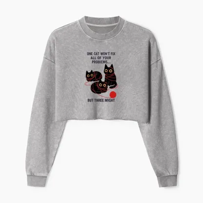 Tokyo-Tiger Three Cats Fix All Problems Washed Crop Sweatshirt