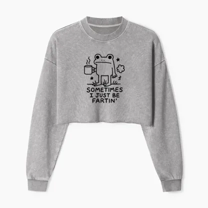 Tokyo-Tiger Sometimes A Frog Just Needs To Fart Washed Crop Sweatshirt