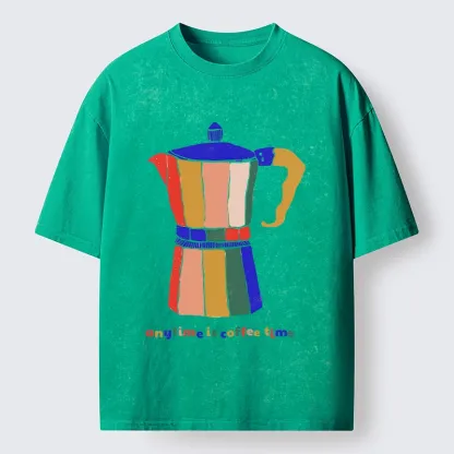 Tokyo-Tiger Colorful Moka Pot Brews Great Coffee Washed T-Shirt