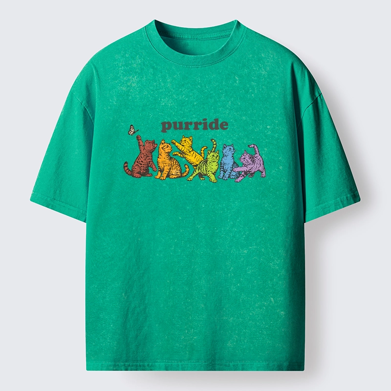 Tokyo-Tiger Rainbow Kittens Reach For Flying Butterfly Washed T-Shirt