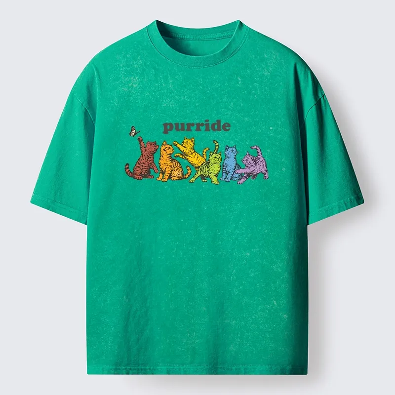 Tokyo-Tiger Rainbow Kittens Reach For Flying Butterfly Washed T-Shirt