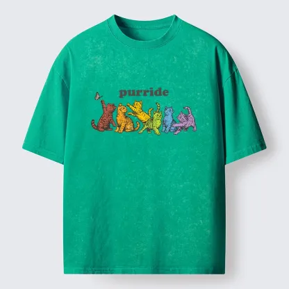 Tokyo-Tiger Rainbow Kittens Reach For Flying Butterfly Washed T-Shirt