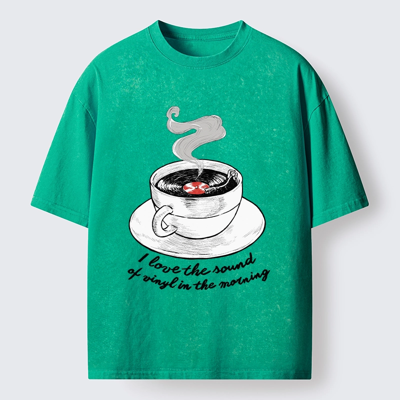 Tokyo-Tiger Coffee Cup Holds Spinning Vinyl Record Washed T-Shirt Sale