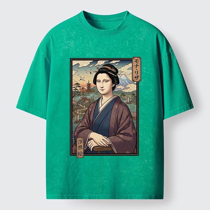 Tokyo-Tiger Ukiyo e Mona Lisa In Kimono Washed T-Shirt