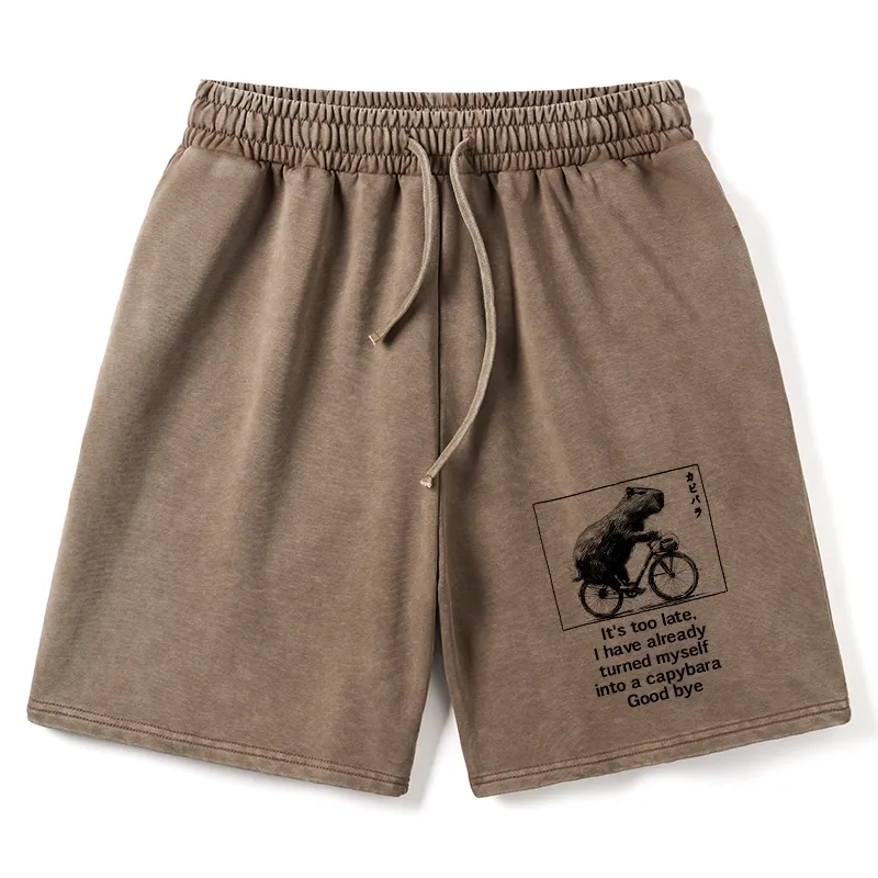 Tokyo-Tiger Funny Capybara Riding A Bicycle Washed Shorts