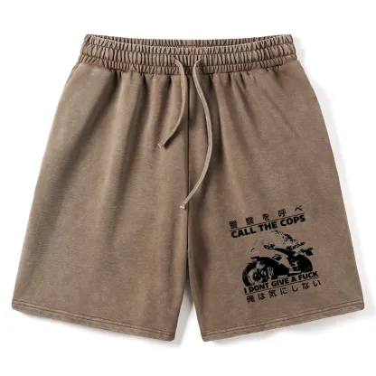 Tokyo-Tiger Funny Frog Riding A Motorcycle Washed Shorts
