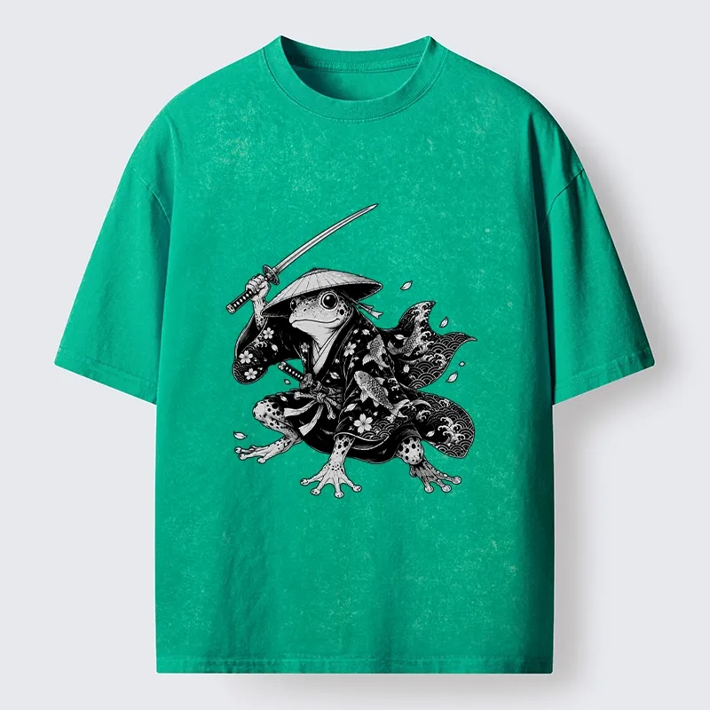 Tokyo-Tiger Samurai Frog With A Sword Washed T-Shirt