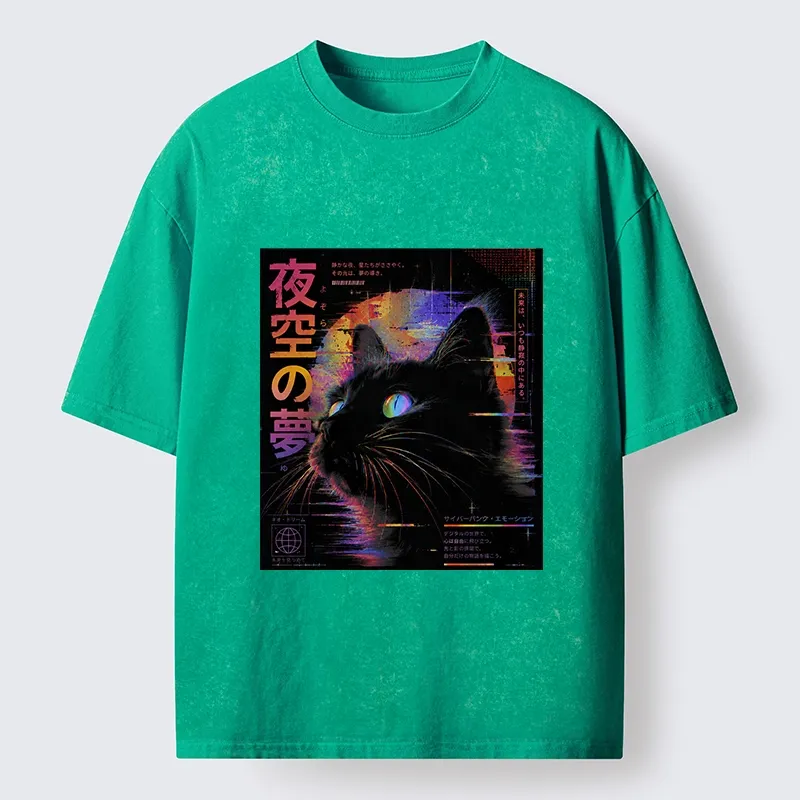 Tokyo-Tiger Night Sky Dreams Cat Washed T-Shirt